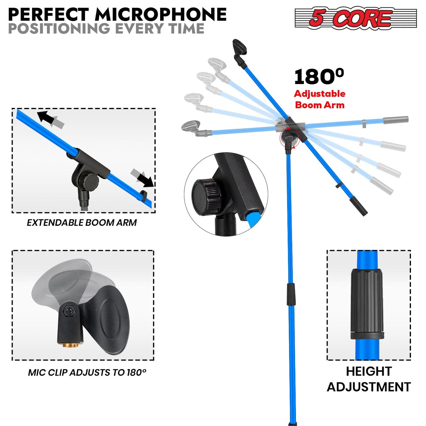 5Core Tripod Mic Stand 2Pcs Adjustable Holder Floor Microphone Boom Arm-1