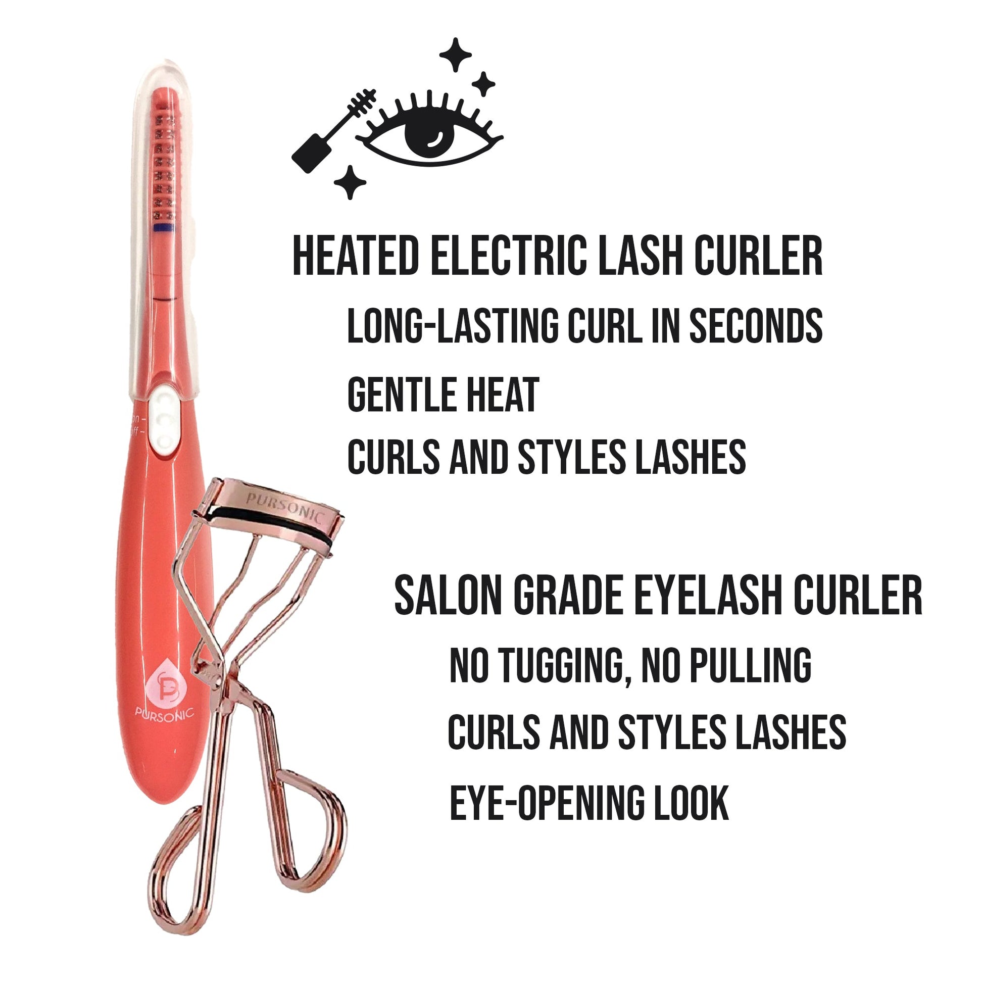 Pursonic Salon Grade Eyelash Curler & Heated Eyelash Curler With Comb Bundle-1
