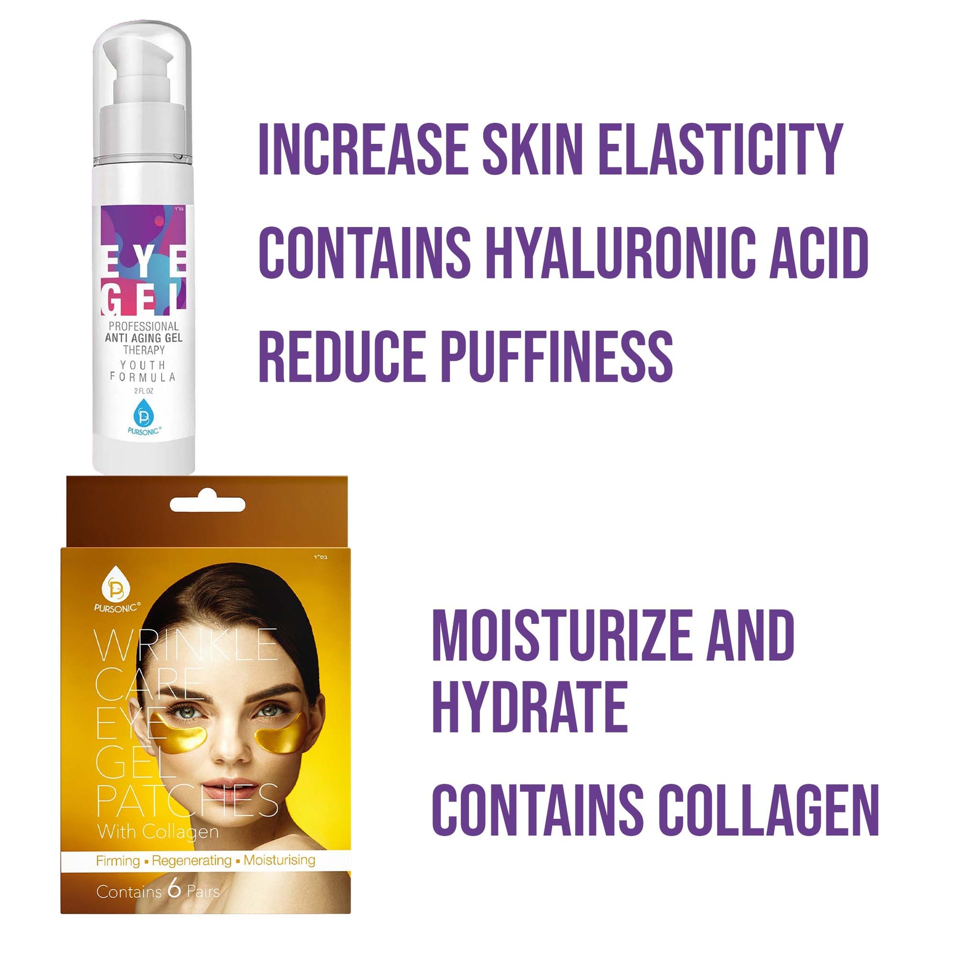 Pursonic Youthful Eyes Bundle: Professional Anti Aging Eye Gel 2 Oz & Wrinkle Care Eye Gel Patches-1
