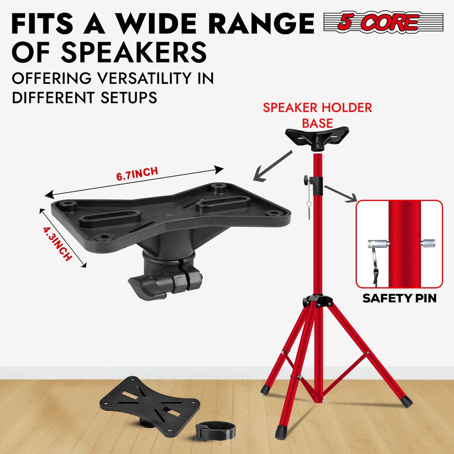 5Core Speaker Stand Tripod Tall Adjustable 72 Inch DJ Pole Mount Studio Monitor Stands RED 2 PK-2
