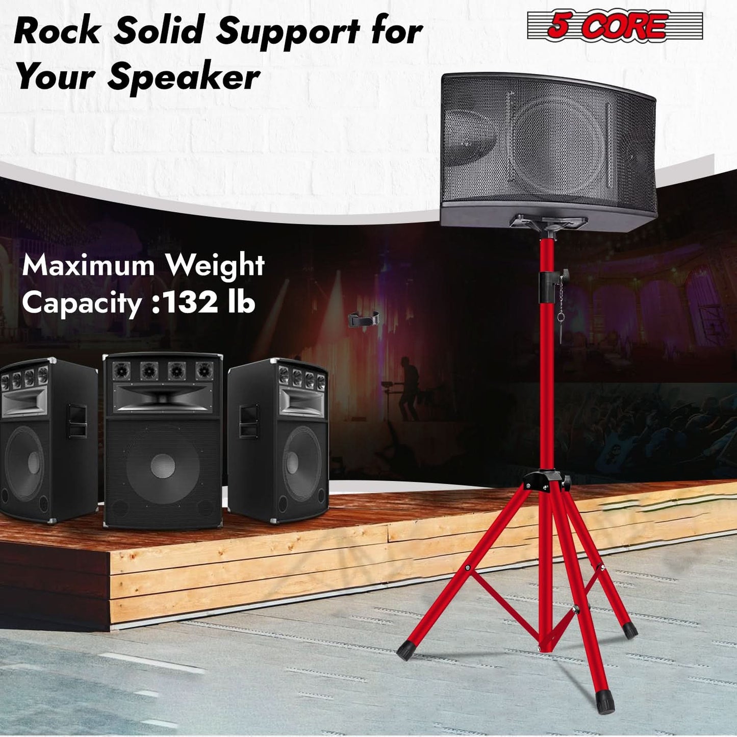 5Core Speaker Stand Tripod Tall Adjustable 72 Inch DJ Pole Mount Studio Monitor Stands RED 2 PK-3